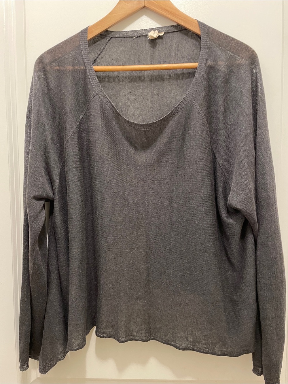 Eileen Fisher Charcoal Scoop Neck Lightweight Knit Sweater